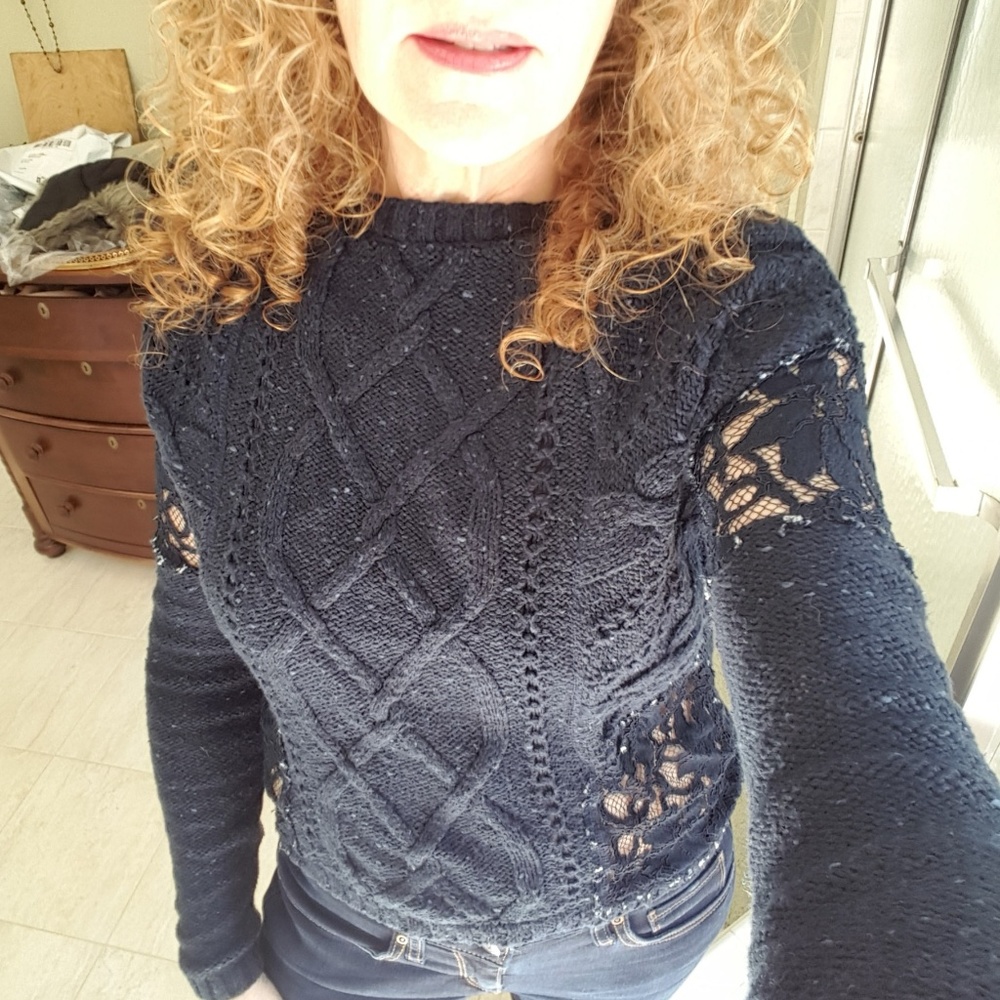 Hollister Navy Cable Sweater with Lace Inserts(Sm)